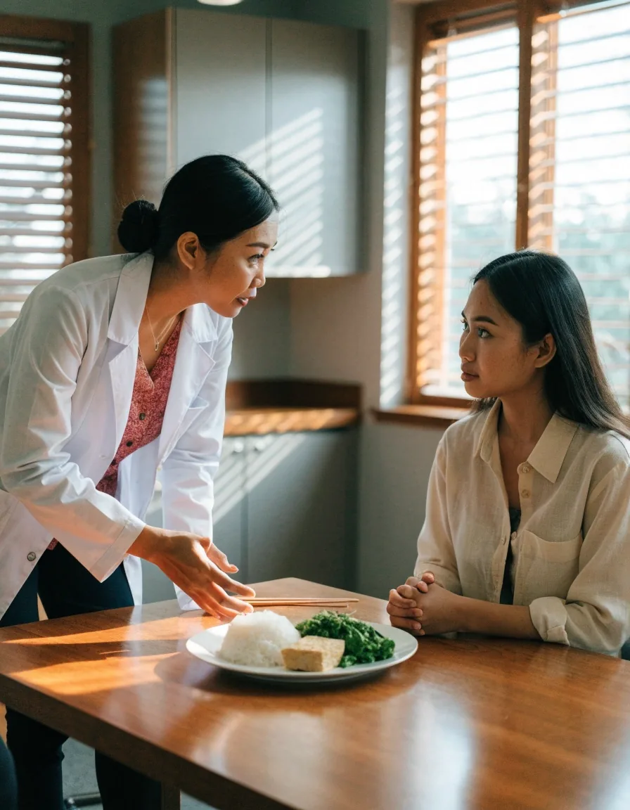 A registered dietitian speaking with a client during an online consultation